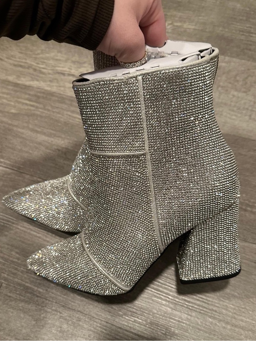 a new day Silver Rhinestone Pointed Toe Ankle Boots